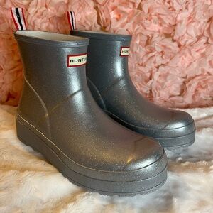 HUNTER Original Play Short Rain Boots - Silver Glitter - Size 10